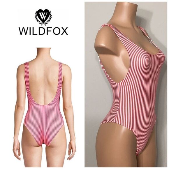New. WILDFOX red stripe swimsuit. Small. Retail $178 - Picture 1 of 7
